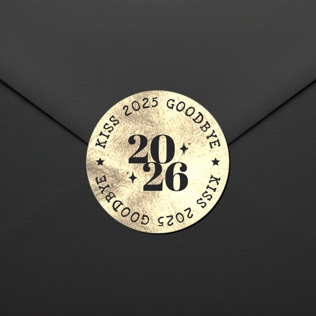 Sticker Rond Soirée du Nouvel An Embrasser l'année à Bye-Bye Or (New Years Eve Party Kiss the Year Goodbye Gold Classic Round Sticker
)