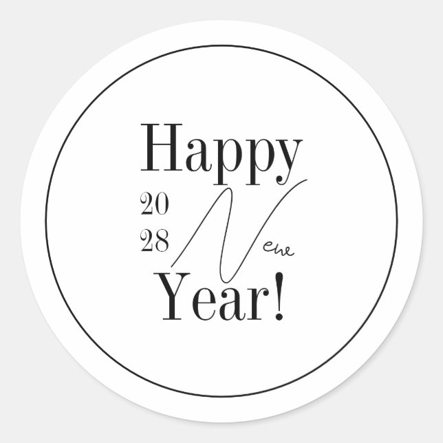 Sticker Rond Soirée du Nouvel An Noir et Blanc (Devant)