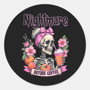 Sticker Rond Soirée Effrayant Avant Café Halloween Fleur Sk