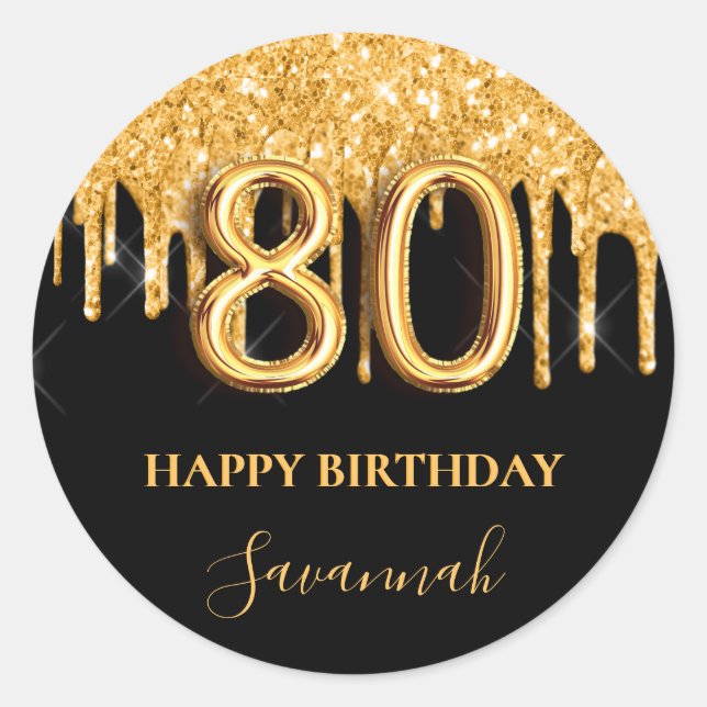 Sticker Rond Soirée en parties scintillant d'or noir à 80e anni (Devant)