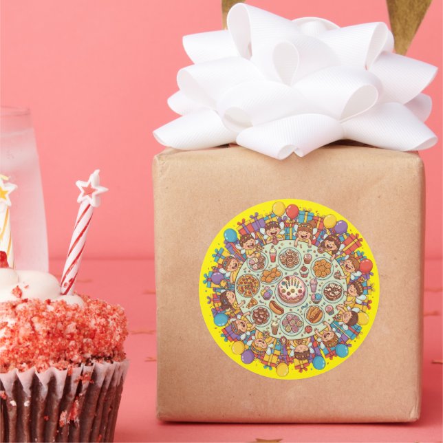 Sticker Rond Soirée Fée À Thème Jaune Pour Enfants (Fête)