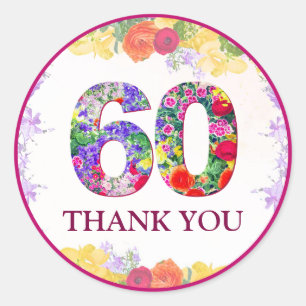 Sticker Rond Soirée florale élégante 60e anniversaire / 60 ans