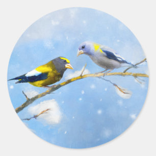 Sticker Rond Soirée Grosbeak Peinture - Cute Original Chien Art