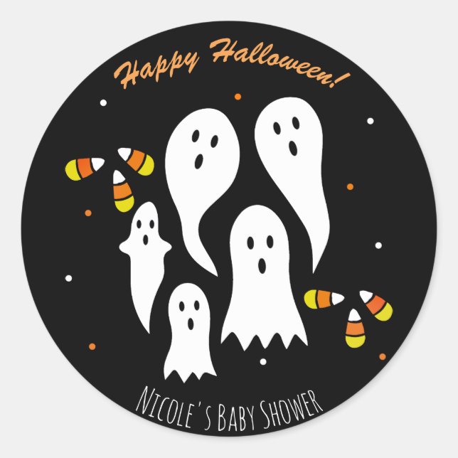 Sticker Rond Soirée Halloween Fantômes & Maïs au Caramel Noir O (Devant)