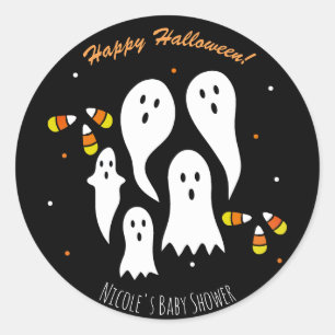 Sticker Rond Soirée Halloween Fantômes & Maïs au Caramel Noir O