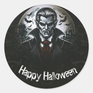 Sticker Rond Soirée Halloween Vampire & Crânes