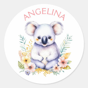Sticker Rond Soirée personnalisée Koala Oear Baby Nursery Art
