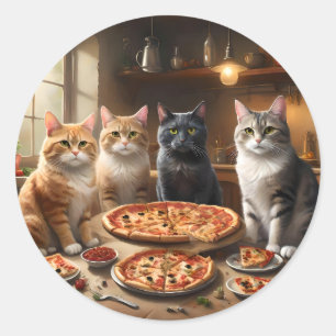 Sticker Rond Soirée Pizza Chat,