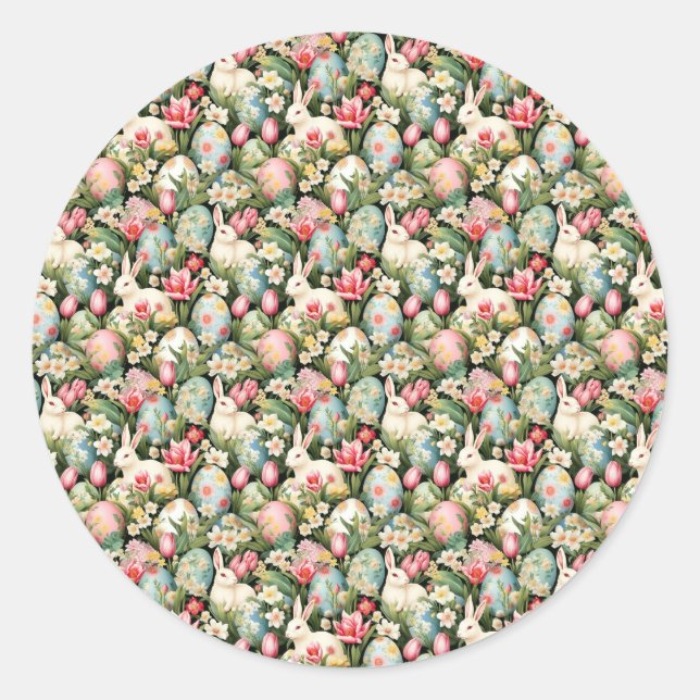 Sticker Rond Soirée Printanière Motif de Pâques (Devant)