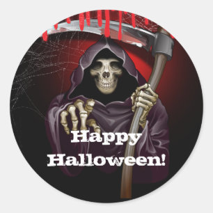 Sticker Rond Soirée sanglante d'Halloween de la Faucheuse