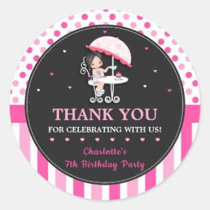 Sticker Rond Soirée Thé fille mignonne Anniversaire Merci rose