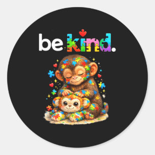 Sticker Rond Sois gentil frappe singe casse-tête coloré autisme