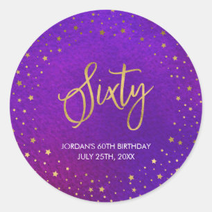 Sticker Rond Soixantième anniversaire d'aquarelle pourpre