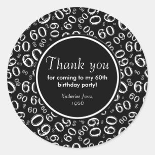 Sticker Rond Soixantième noir/blanc de motif de nombre