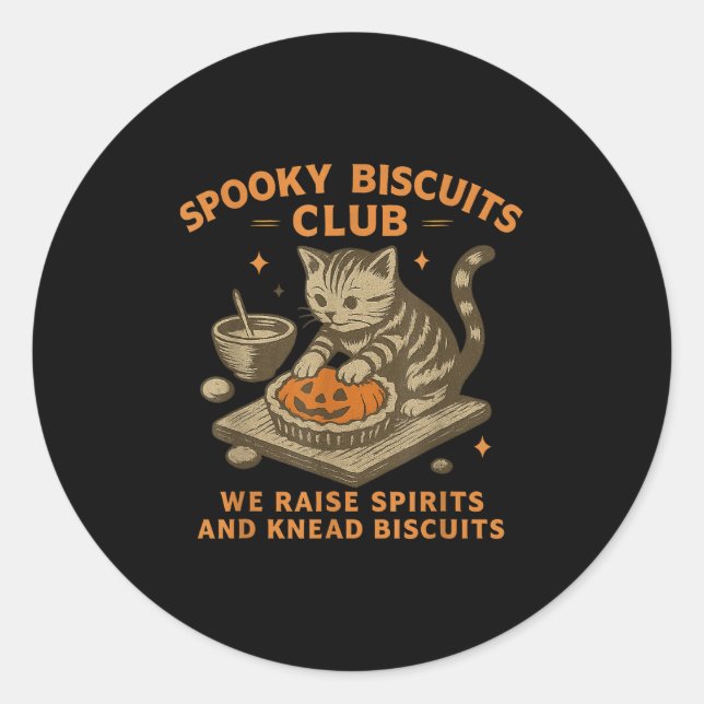 Sticker Rond Soky Biscuits Club Cat, Funny Cat Ghost Halloween  (Devant)