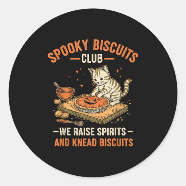 Sticker Rond Soky Biscuits Club Funny Halloween Cat Baking (Devant)