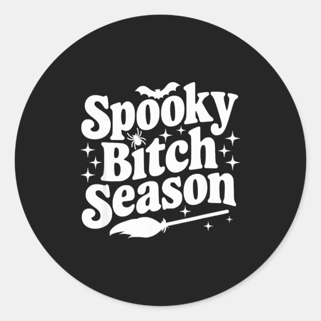 Sticker Rond Soky Season Retro Halloween Witch Quote Saying Gif (Devant)