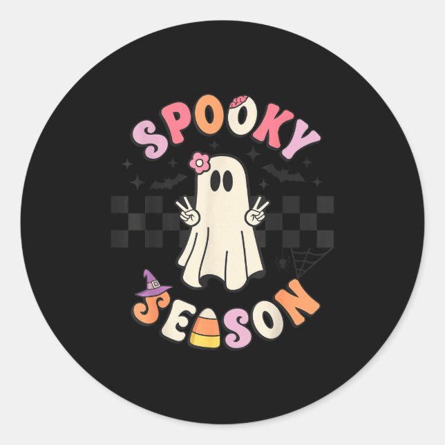 Sticker Rond Soky Season Retro Happy Halloween Ghost Women Todd (Devant)