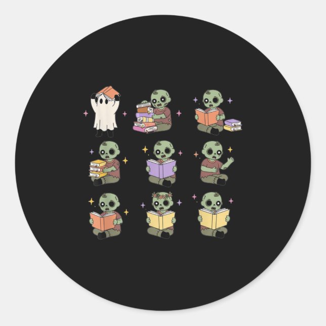 Sticker Rond Soky Teacher Halloween Ghost And Zombie Reading Bo (Devant)