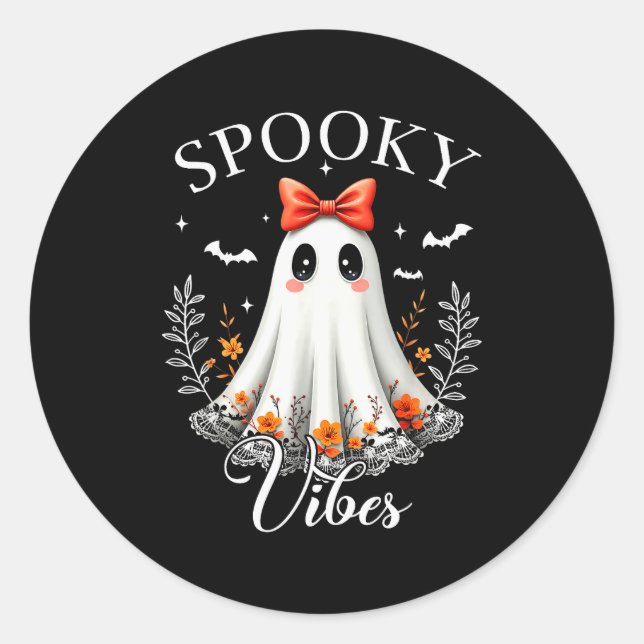 Sticker Rond Soky Vibes Ghost Retro Groovy Halloween Women Girl (Devant)