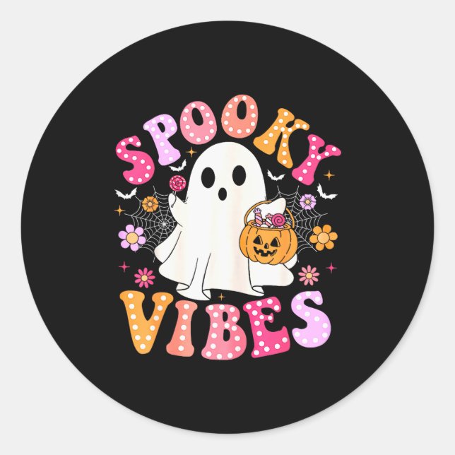 Sticker Rond Soky Vibes Ghost Retro Groovy Halloween Women Girl (Devant)