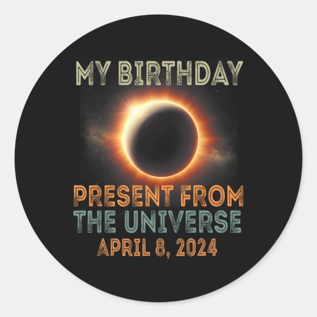 Sticker Rond Solar Eclipse 2024 Anniversaire présent 4.8.24 Tot (Devant)