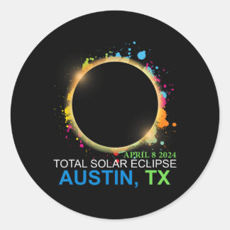 Sticker Rond Solar Eclipse 2024 Austin Texas Colorful Totality