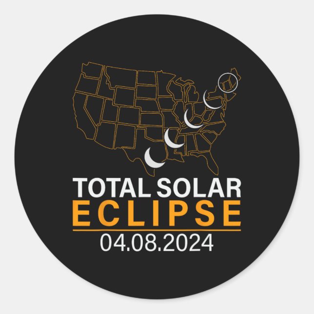 Sticker Rond Solar Eclipse 2024 Carte Eclipse 8 avril 2024 Ecli (Devant)