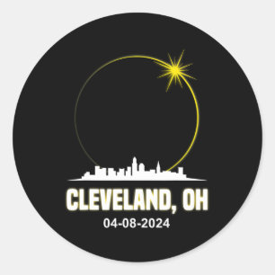 Sticker Rond Solar Eclipse 2024 Cleveland Skyline Ohio Solar Ec