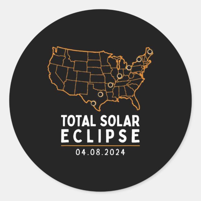 Sticker Rond Solar Eclipse 2024 Party America Totalité Total Us (Devant)