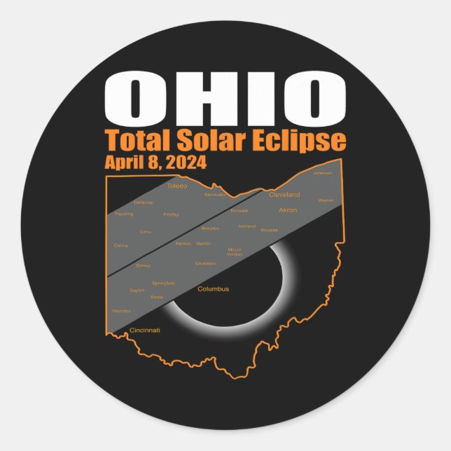 Sticker Rond Solar Eclipse 2024 State Ohio Map Total Solar Ecli (Devant)