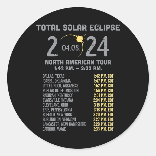 Sticker Rond Solar Eclipse 2024 Totalité Avril 8 Hommes Femmes  (Devant)