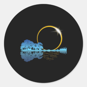 Sticker Rond Solar Eclipse Guitare Nature Lune Retro Style Guit