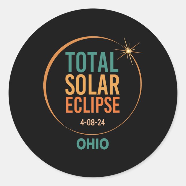 Sticker Rond Solar Eclipse Ohio 8 avril 2024 Totalité (Devant)