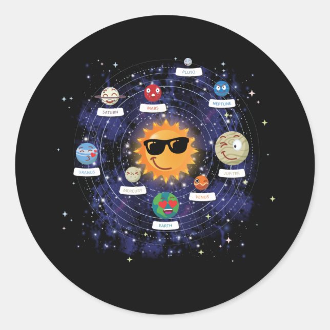 Sticker Rond Solar Planets Astronomy Space Emoji Face (Devant)