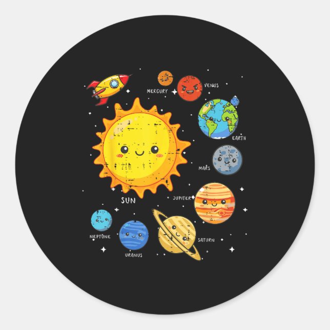 Sticker Rond Solar System Sun Planets Rocket Space Galaxy Kids  (Devant)