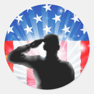 Sticker Rond Soldat militaire de drapeau des USA saluant en