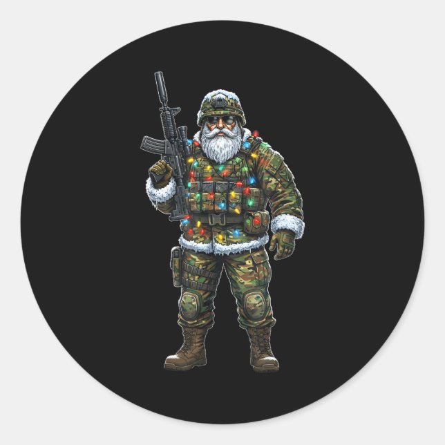 Sticker Rond Soldier Santa Camouflage Christmas Military Hunter (Devant)
