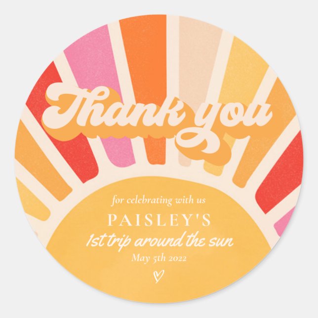 Sticker Rond Soleil Anniversaire Boho 1er Voyage Autour Du Sole (Devant)
