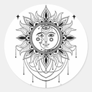 Sticker Rond Soleil céleste et lune
