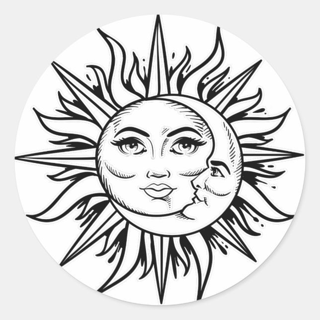 Sticker Rond Soleil céleste et lune (Devant)