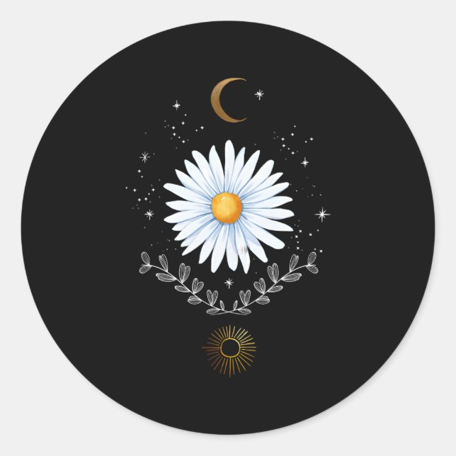 Sticker Rond Soleil Céleste Et Lune Boho Daisy Flower (Devant)