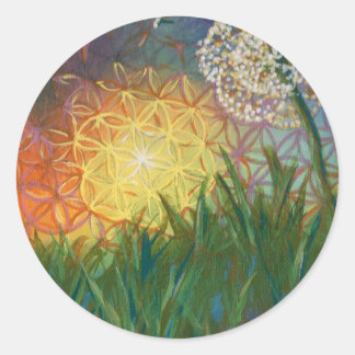 Sticker Rond Soleil Dandelion Géométrie Sacrée Paysage