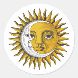 Sticker Rond Soleil et Lune célestes