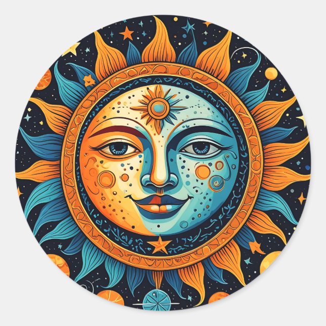 Sticker Rond Soleil Et Lune Célestes  (Devant)