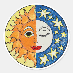 Sticker Rond Soleil et Lune réunis