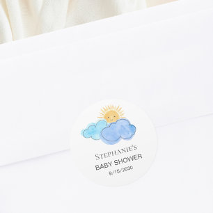 Sticker Rond Soleil et nuages Baby shower du garçon
