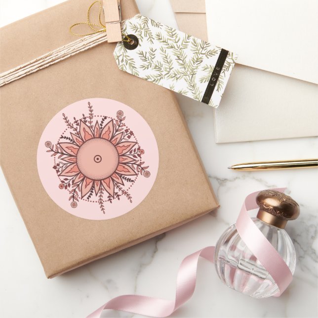 Sticker Rond Soleil floral rose et moka (Cadeaux)