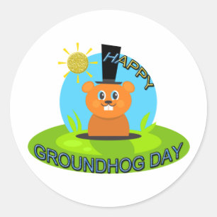 Sticker Rond Soleil heureux de jour de Groundhog