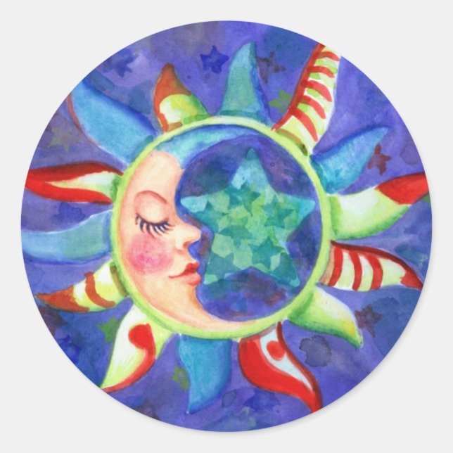 Sticker Rond SOLEIL, LUNE & ÉTOILES par SHARON SHARPE (Devant)